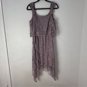 Midnight Velvet Lavender Lace Midi Dress 12‎ Asymmetrical Feminine Boho Ethereal